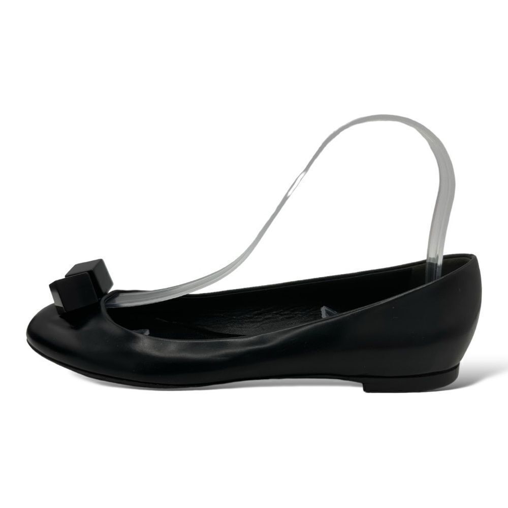 LOUIS VUITTON BLACK All Leather Ballet Flats w/Logo Cube Accents Sz 7US 37.5 EUR